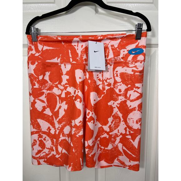 Nike NWT Women's One Luxe Icon Clash Mid Rise Training Bike Shorts Orange Small - Picture 1 of 9